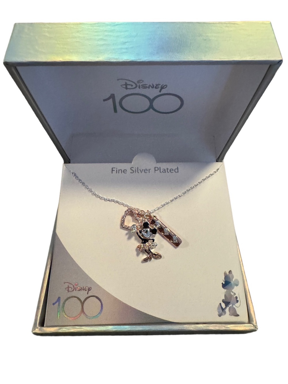 Disney 100 Rose Gold and Silvertone Minnie Mouse Fine Silver Plated Necklace